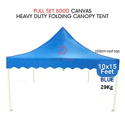 Blue 10x15 Feet Full Set 800D Canvas Heavy Duty Folding Canopy Tent Kanopi Bazar Pasar Malam Tent