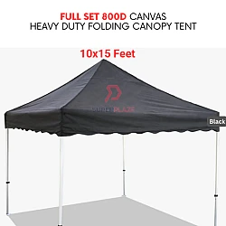 Black 10x15 Feet Full Set 800D Canvas Heavy Duty Folding Canopy Tent Kanopi Bazar Pasar Malam Tent
