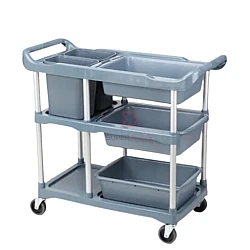 Double Handle 3 Plus 2 Plastic Collector Cart Food Court Cleaning Trolley Multipurpose Utility Cart