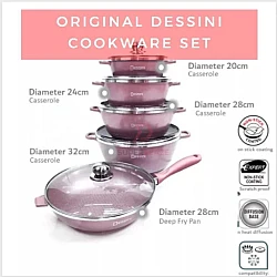 Light Purple Color 12pcs Dessini Italy Cookware Sets Granite Aluminium Non Stick Grill Fry Pan Casserole Pot Bowl