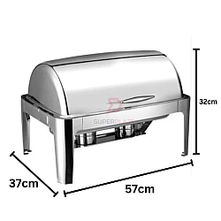 Silver 1P No Visual Stainless Steel Full Size Roll Top Chafing Dish Buffet Set Rectangle Serving Dish