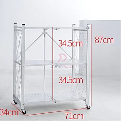 White 3 Tiers Powder Coating Foldable Storage Rack DIY Multifunctional Rack Wheel Castors Rack