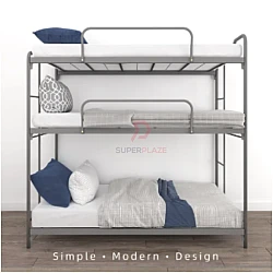 3V 3 Tiers Bed Frame Tower Triple Decker Bed Bunk Single Size Hostel Homestay Bed Frame