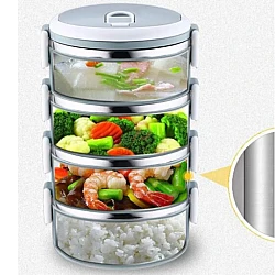 Pink 4 Tiers SUS304 Stainless Steel Portable Food Carrier Insulated Bento Lunch Box