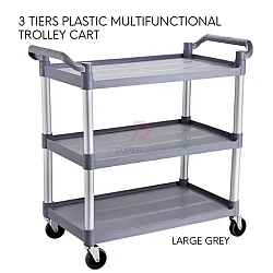 Large Grey Color 3 Tiers Plastic Multifunctional Cart Food Court Trolley Restaurant Cleaning Collector Utility Cart