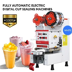 White Fully Automatic Electric Cup Sealing Machine Bubble Tea Cup Sealer Beverage Packaging