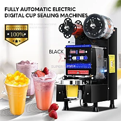 Black Fully Automatic Electric Cup Sealing Machine Bubble Tea Cup Sealer Beverage Packaging