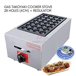 28 Holes Plus Regulator Gas Dual Takoyaki Cooker Stove Double Head Takoyaki Maker Machine Fish Ball Octopus Ball