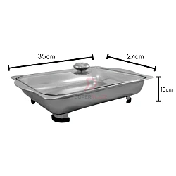 6 Sets 35x27cm Curve Cut Full Glass Lid Stainless Steel Buffet Set Catering Serving Tray Food Pan
