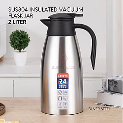 Silver Steel SUS304 2L Insulated Vacuum Thermal Flask Stainless Steel Flask Jar Coffee Pot