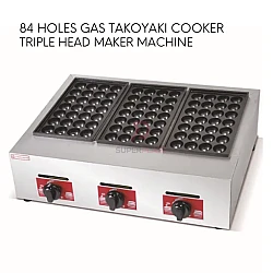 84 Holes Gas Takoyaki Cooker Triple Head Takoyaki Maker Machine Fish Ball Octopus Ball