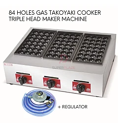 84 Holes Gas Stove Plus Regulator Takoyaki Cooker Triple Head Takoyaki Maker Machine Fish Ball Octopus Ball