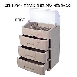 Beige Color Century 4 Tiers Dishes Drainer Rack Dishes Storage Cabinet