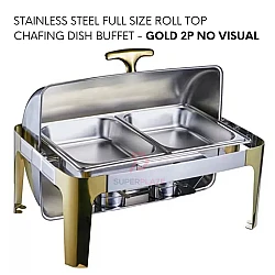 Gold 2P No Visual Stainless Steel Full Size Roll Top Chafing Dish Buffet Set Rectangle Serving Dish
