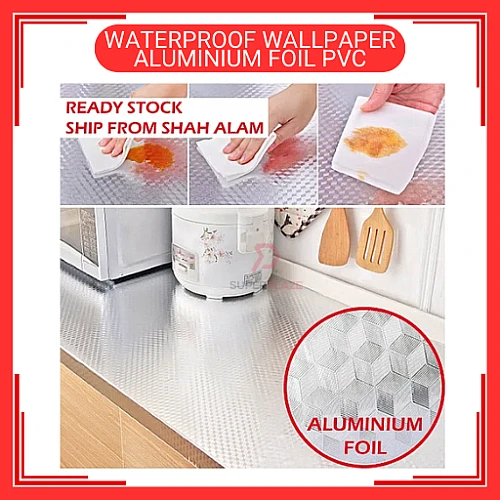 60cm x 5m Aluminium Foil PVC Waterproof  Wallpaper Wall Sticker Kertas Dinding