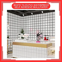 60cm x 5meter White Tiles PVC Waterproof Wallpaper Wall Sticker Kertas Dinding