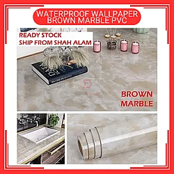 60cm x 5m Brown Marble PVC Waterproof Wallpaper Wall Sticker Kertas Dinding