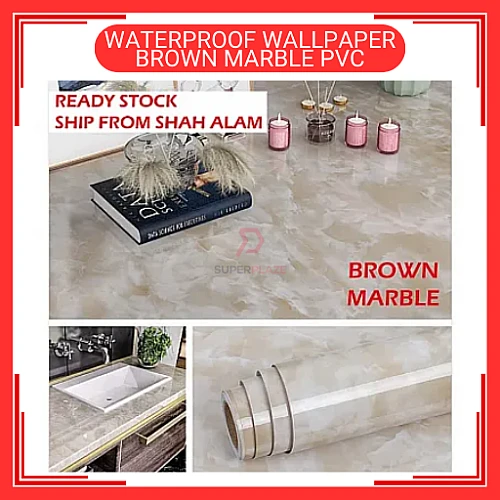 60cm x 5m Brown Marble PVC Waterproof Wallpaper Wall Sticker Kertas Dinding