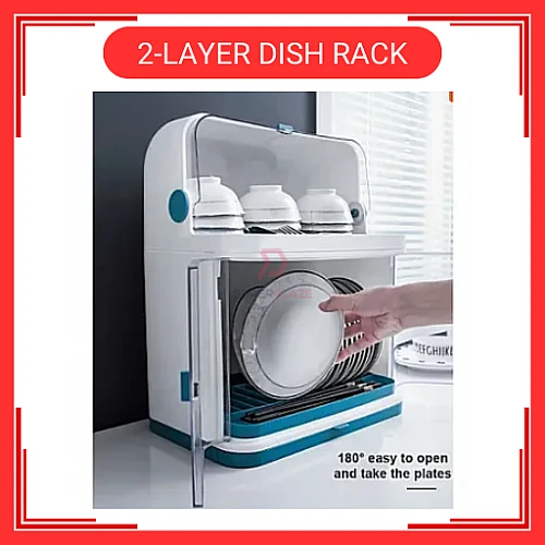 2 Layers Dust Proof Anti Dust Covered Dish Rack Drainer Rak Pinggan Berpenutup Anti Habuk 2 Tingkat
