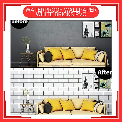 60cm x 5meter White Bricks Design PVC Waterproof Wallpaper Wall Sticker Kertas Dinding