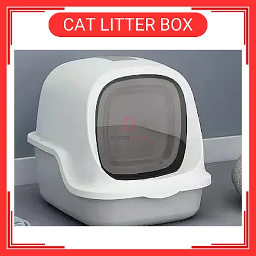 Grey Color European Style Full Cover Cat Toilet Cat Litter Box Bekas Pasir Kucing Cat Litter Boxes Warna Kelabu