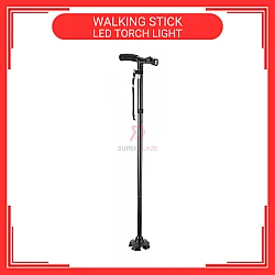 Adjustable Foldable Tongkat Cane Crutch Walking Aid Mobility Walker Stick LED Torch Light