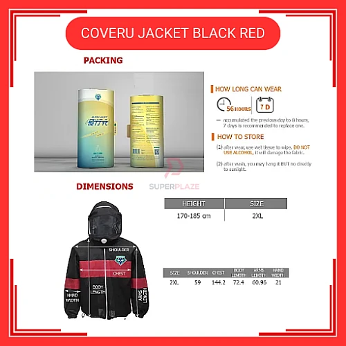 COVER U BLACK RED PPE Coverall Jacket Protection from Risk of Contagious Viral Medical Grade Baju Covid