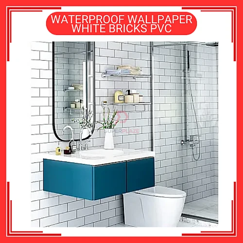 60cm x 5meter White Bricks Design PVC Waterproof Wallpaper Wall Sticker Kertas Dinding