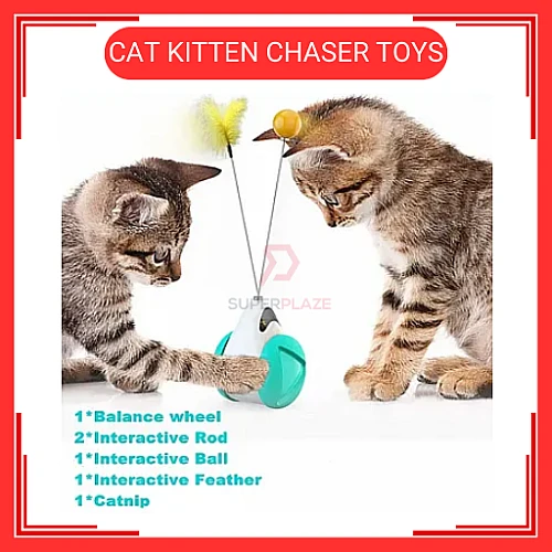 Cat Kitten Chaser Toys with Feather Catnip Ball Tumbler Balanced Exercise Wheel Chasing Hunting Playing