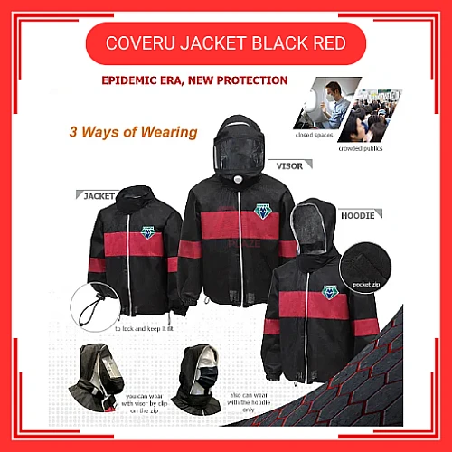 COVER U BLACK RED PPE Coverall Jacket Protection from Risk of Contagious Viral Medical Grade Baju Covid