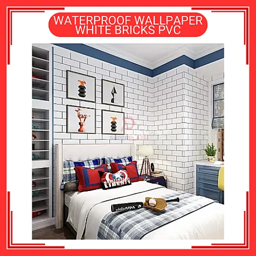 60cm x 5meter White Bricks Design PVC Waterproof Wallpaper Wall Sticker Kertas Dinding