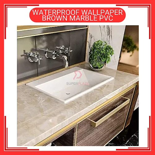 60cm x 5m Brown Marble PVC Waterproof Wallpaper Wall Sticker Kertas Dinding