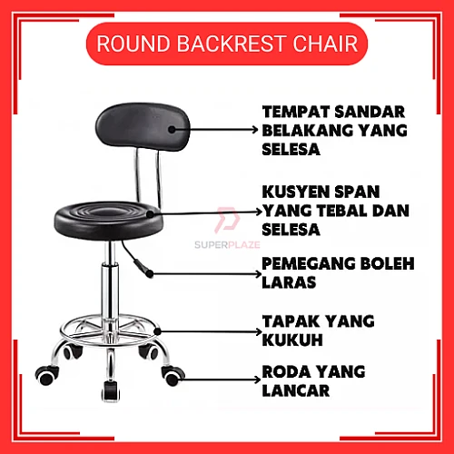 Kerusi Spa Kecantikan Hidraulik Kerusi Salon Boleh Laras Kerusi Beroda Backrest Chair