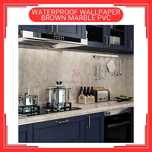 60cm x 5m Brown Marble PVC Waterproof Wallpaper Wall Sticker Kertas Dinding