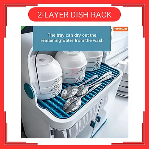 2 Layers Dust Proof Anti Dust Covered Dish Rack Drainer Rak Pinggan Berpenutup Anti Habuk 2 Tingkat