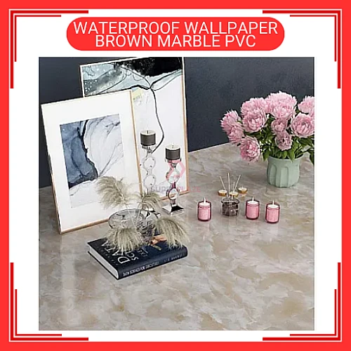 60cm x 5m Brown Marble PVC Waterproof Wallpaper Wall Sticker Kertas Dinding