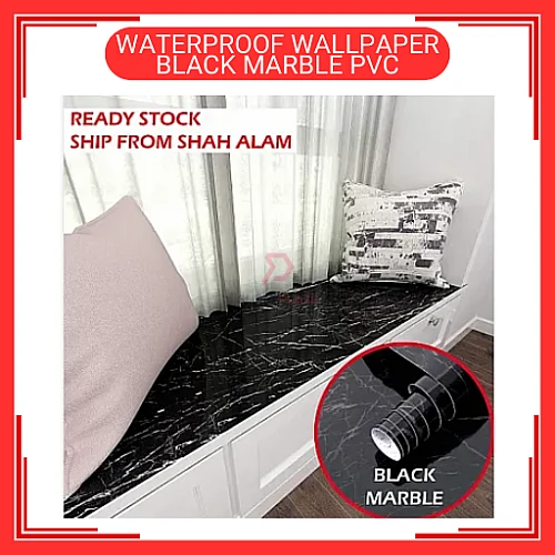 60cm x 5m Black Marble PVC Waterproof Wallpaper Wall Sticker Kertas Dinding