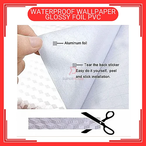 60cm x 5m Glossy Foil PVC Waterproof Wallpaper Wall Sticker Kertas Dinding