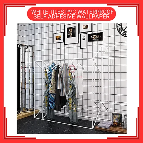 60cm x 5meter White Tiles PVC Waterproof Wallpaper Wall Sticker Kertas Dinding