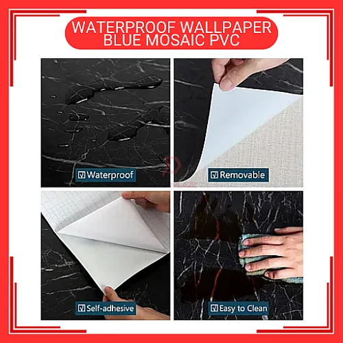 60cm x 5m Blue Mosaic PVC Waterproof Wallpaper Wall Sticker Kertas Dinding