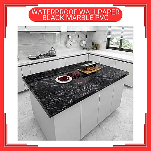 60cm x 5m Black Marble PVC Waterproof Wallpaper Wall Sticker Kertas Dinding