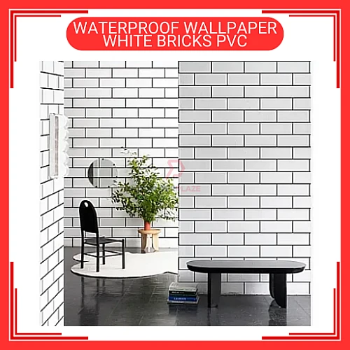 60cm x 5meter White Bricks Design PVC Waterproof Wallpaper Wall Sticker Kertas Dinding