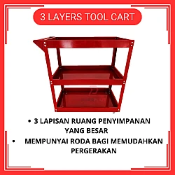 350kg Heavy Duty 3 Layers Service Cart Metal Steel Tool Cart Trolley Barang Garaj Bengkel Tools Shelf Storage Toolcart