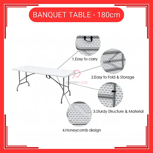 6 Kaki 6 Feet Foldable Banquet Table Event  Catering  Hall  Buffet Folding Table Pasar Malam Meja Lipat Niaga