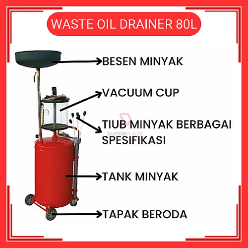 80Liter Waste Oil Extractor Drainer With Vacuum Cup Pengekstrak Minyak Sisa Waste Oil Drainer