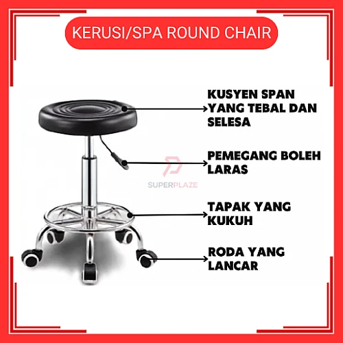 Kerusi Spa Kecantikan Hidraulik Kerusi Salon Boleh Laras Kerusi Beroda Round Chair