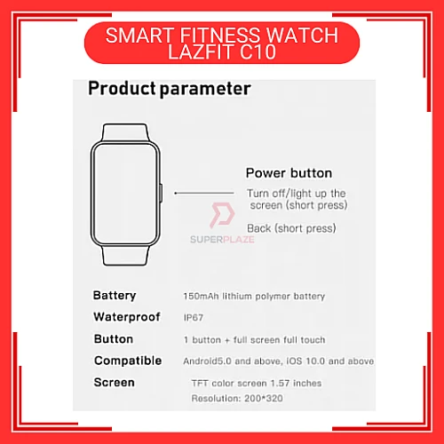 LAZFIT C10 Black Colour Smart Band Fitness Bracelet Smart Watch