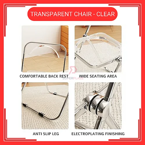 Clear Transparent Chair Acrylic Dining Chair Ins Stool Fashion Folding Chair
