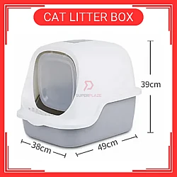 Grey Color European Style Full Cover Cat Toilet Cat Litter Box Bekas Pasir Kucing Cat Litter Boxes Warna Kelabu