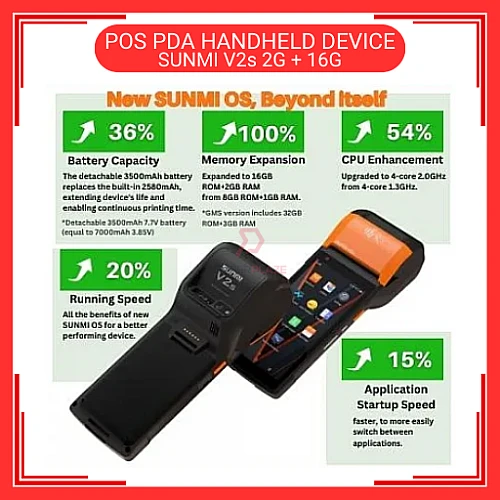 SUNMI V2s 2G Plus 16G 4G WiFi Smart Mobile Terminal Handheld POS Grabfood Foodpanda Shopeefood Machine